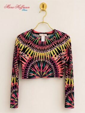 Mara Hoffman Swim Neon Geometric Long Sleeve Crop Rash Guard Top M
